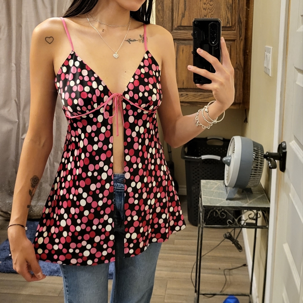 Silk Split Polka Dot Top Sleepwear